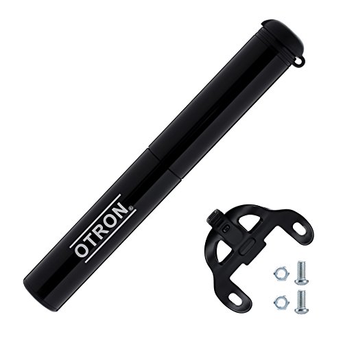 OTRON Mini Bike Pump - Compact & Portable - Extremely Lightweight - Premium CNC Aluminum - Presta & Schrader Valve Compatible - For Road, Mountain Or BMX Bicycles (Black, 140 PSI)
