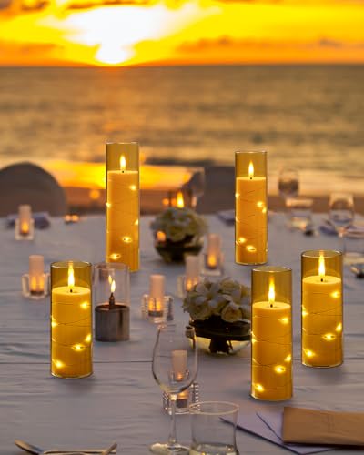 Image of Da by Flameless Candle Light, Battery Candle with recessed String Lights, 5 flameless Candles with 11-Key Remote Control, 24-Hour Timer Function, Champagne Color (Pack of 2)