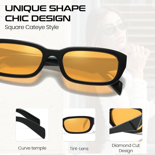 SODQW Retro Sunglasses for Women Fashion 90’s Vintage Small Rectangle Frame UV400 Protection3