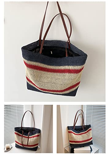 Straw Beach Bag for Women, Fashion Boho Design Beach Tote Bag Vacation Essentials Travel Holiday Supplies Shoulder Bag4