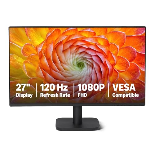 Amazon Basics 27-inch Computer Monitor 120 Hz FHD 1080P HDMI DP VGA VESA Compatible for Office Home Black