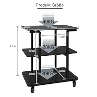 PUNCIA 3-Ebenen Druckertisch Druckerständer mit Rollen 60 x 50 cm Schwarz – Ansicht 2