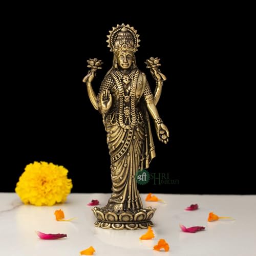 Image of INDICAST Brass Goddess Laxmi Statue for Home Temple | 5 inch Standing Maa Lakshmi Figurine Idol Murti Sacred Symbol of Wealth | Perfect for Rituals & Gifting (Weight- 150gm)
