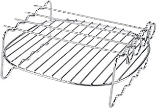 lyrlody Air Fryer Double Layer Rack in 304 Stainless Steel, Multi-Purpose Double Air Fryer Grill, with Skewers Accessory, for Baking Barbecue Grill and Air Fryer
