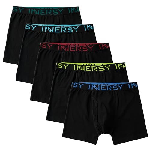 INNERSY Unterwäsche für Jungen Baumwolle Boxershorts Schwarz Unterhosen Jungs Sports 5er Pack (164-176, 5 Schwarz)