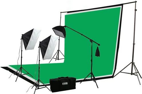 ePhoto Professional Photography Video Chromakey 10x12 Ft Green White Black Muslin Backdrop Support Kit & Softbox Hair light Boom Stand Kit by ePhotoInc H9004SB-1012BWG