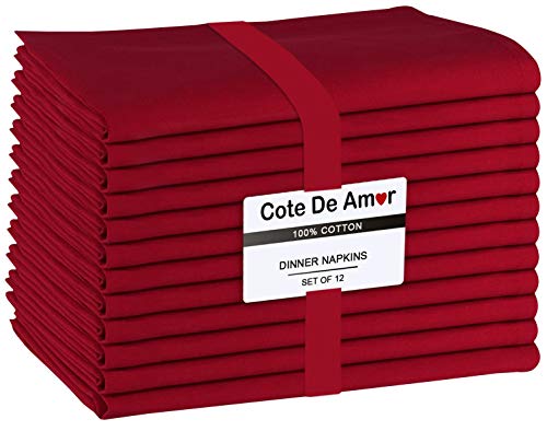 Cote De Amor Juego de 12 Servilletas de Tela algodón 100% Suave Cómoda Duradera Calidad de Hotel, Servilletas Reutilizables Lavable para Fiestas y Uso Diario 44 x 44 cm Rojo
