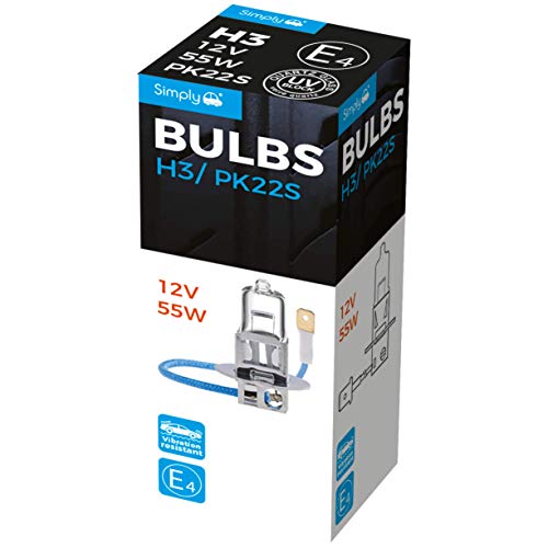 Simply S453 H3 Car Headlight Bulb, 12V, 55W, Comply with ECE R-37, Base PK22s, Suitable for all Headlights, Maximum Visibility, Transparent
