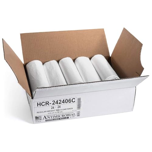Image of Aluf Plastics 7-8 Gallon Clear Trash Bags (1000 Count) - 24' x 24' - 6 Micron Equivalent High Density Value Garbage Bags Can Liners for Bathroom, Office, Industrial, Commercial, Recycling HCR-242406C | 1000 Count, 6 Micron (eq), Bathroom, Office, Industrial, Commercial, Janitorial, Municipal, Recycling