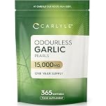 Odourless Garlic Capsules 15,000mg | 365 Count (1 Year Supply) | High Strength Garlic Oil Pearls with Allicin | By Carlyle