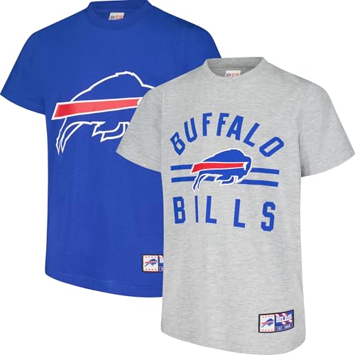 Ultra Game NFL Official Youth Super Soft 2 Pack T-Shirt Set, Buffalo Bills, Team Color, 10-12