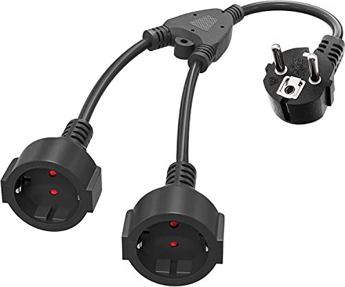 Doppelstecker für Steckdose, 2 in 1 Steckdosenadapter(240V/16A) mit Flexible Kable, 2-Fach Verteiler Steckdose Mehrfachsteckdose (Kabel 0,1M), Tragbare Praktisch für Küche, Büro und Zuhause, Schwarz Cover