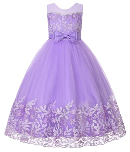 Uhnice Flower Girl Dress Sleeveless Embroidered Tulle Gown for Wedding Birthday Party