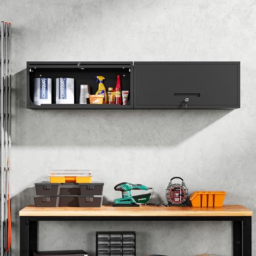 Metal-Garage-Cabinet-with-Doors-Wall-Mounted-Storage-Cabinet-Floating-Tool-Cabinet-for-Basement-Kitchen-Warehouse-Black-137-H