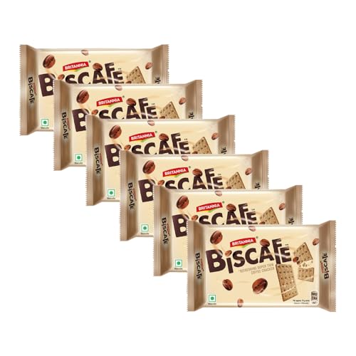 BRITANNIA BisCafe 3.52oz (100g) - Super Thin Coffee Crackers - Delicious, Light & Crispy Grocery Cookies - Best Treat for Friends & Family (Pack of 6)