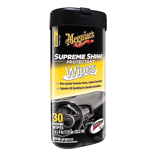 Meguiar's Supreme Shine Protectant Wipes - Convenient Protectant Wipes with UV Blocking for Durable Protection, Premium Car Wipe that Clean and Leave a Non-Greasy Glossy Shine, 30 Count