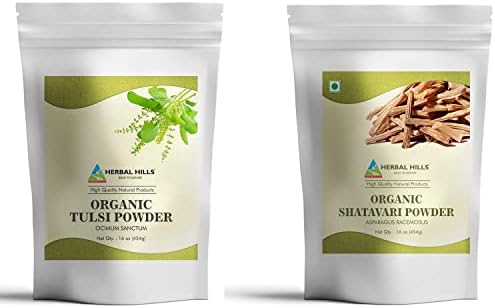 Tulsi Powder Organic Holy Basil Leaf and Organic Shatavari Powder Each 16oz Combo (Pack of 2)