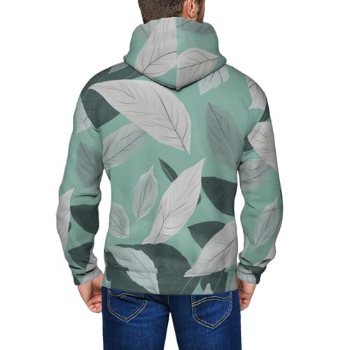 Pull décontracté homme sweat à capuche imprimé feuilles doux et chaud