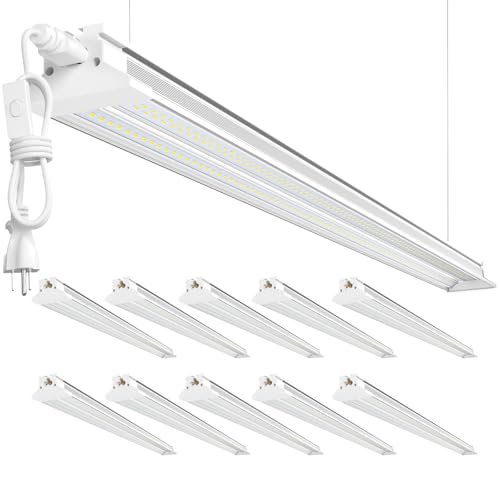 Image of 60W Led Shop Lights 4FT Hanging&Surface Mount Linkable 10pack for Shop | Super Bright 10000LM 5000K 4' Led Shop Lights, 4 foot Led Shop Light Lighting Fixture for Ggrage Workshop Warehouse Workbench