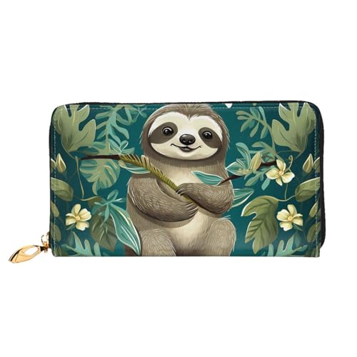 Adorable Sloth Women Wallets Leather Zip Around Clutch Purses Waterproof Credit Card Holder With Phone Holder Ladies Travel Coin Purse