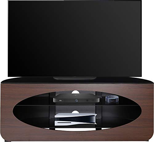 Homeology ERGO - Mueble de TV de pantalla plana de nogal con 3 estantes de hasta 50 pulgadas
