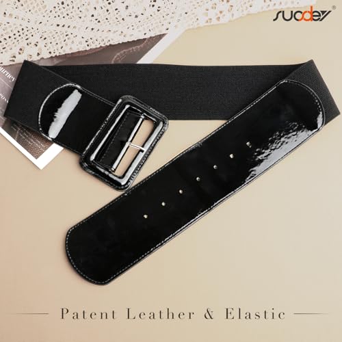 SUOSDEY Women Wide Patent Leather Belt Fashion Square Buckle Waist Belt Cinch Belt for Dresses Coat4