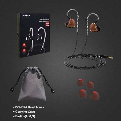 Image of DEMAKE in Ear Monitor with Detachable Type-C Cable | HiFi IEM, Dual Dynamic Driver Wired Earbuds, Noise Canceling In Ear Headphones for Singers & Audiophiles (Wood Grain)