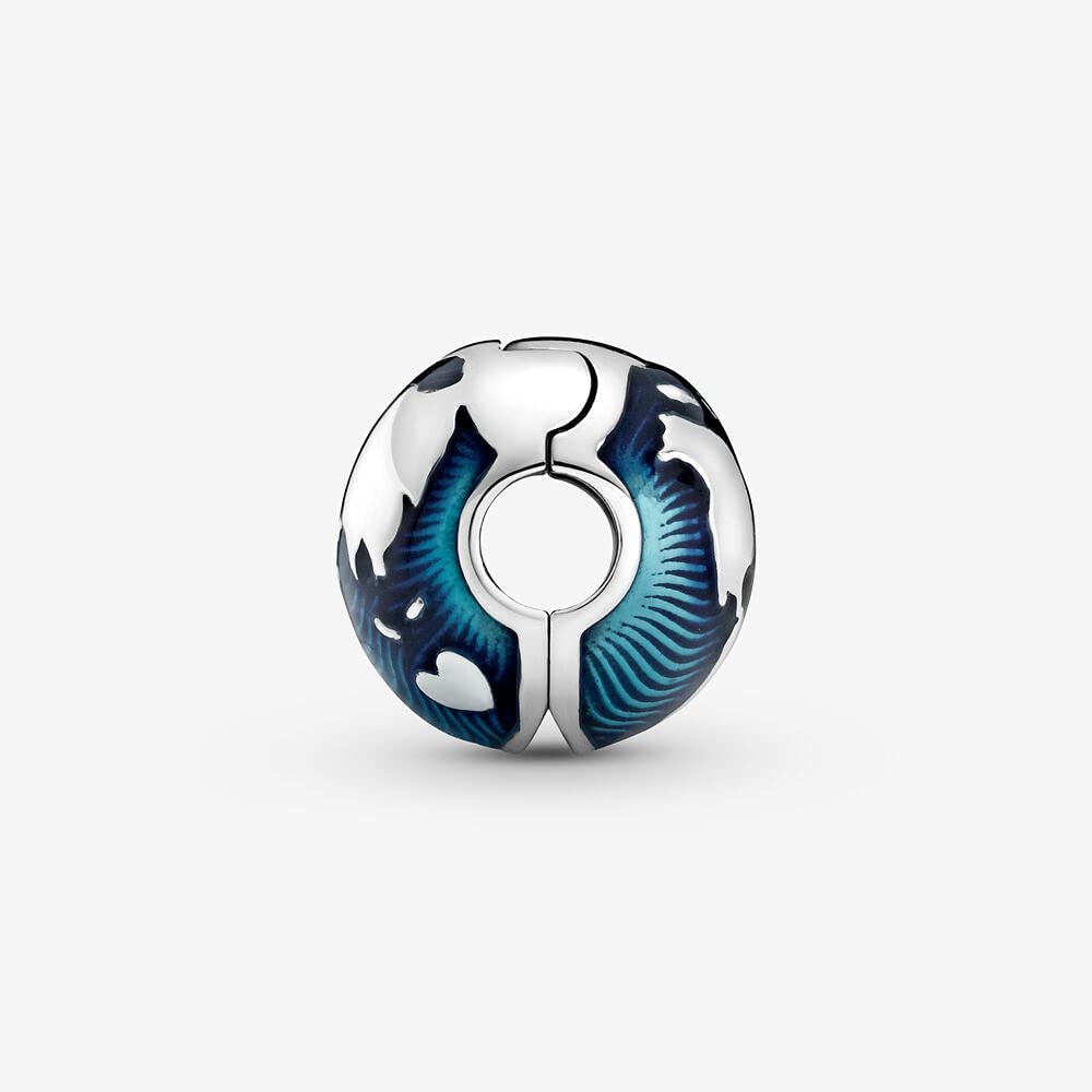 PANDORA Clip con mappamondo in argento 9 con smalto blu trasparente