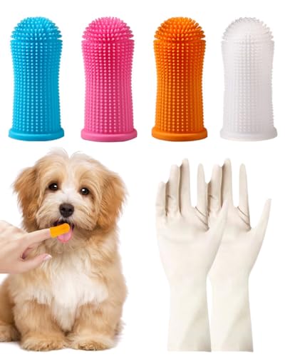 MYGLOAR 8 PCS Cepillo de Dientes para Perros, Cepillo de Limpieza de Dientes de Perro, Cepillo de Dientes de Silicona para Mascotas, Juego de Cepillos de Dientes de Limpieza con 2 Guantes de Silicona