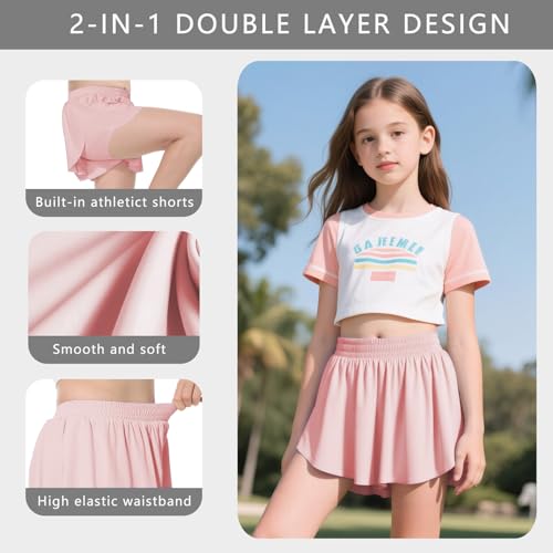 Girls Athletic Flowy Butterfly Shorts 2-in-1 Girls Skirts Skorts,Preppy Clothes for Tennis,Golf,Cheer Practice,Running Sports3