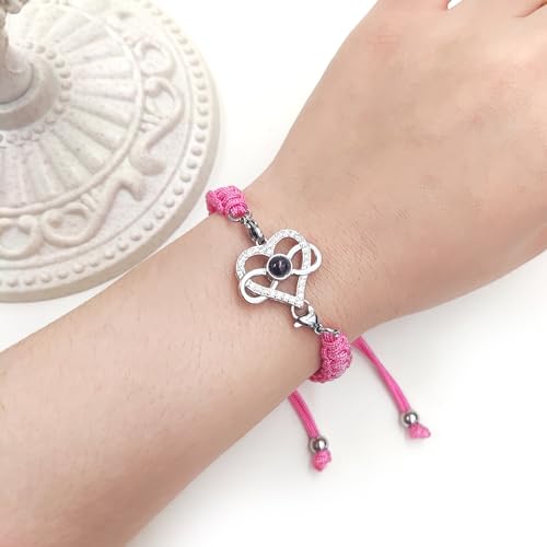 Image of 100 Languages I Love You Bracelet Necklace Heart Projection Bracelets Adjustable Braided Rope Friendship Love Gifts for Mom Best Friends