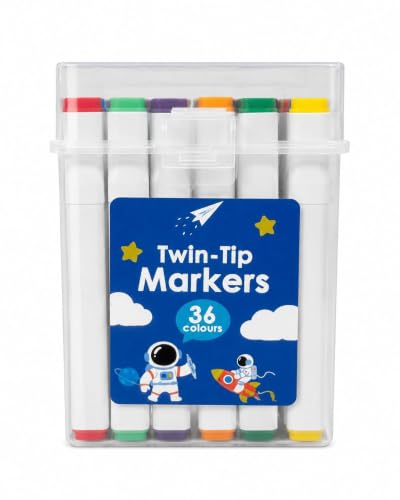 Image of Twin-Tip Marker Pens Set | Dual Tip Art Markers with Fine & Broad Nibs | Assorted Color Sketch Pens with Storage Case for Drawing, Coloring, School Projects, Kids & Adults (Pack Of 36)