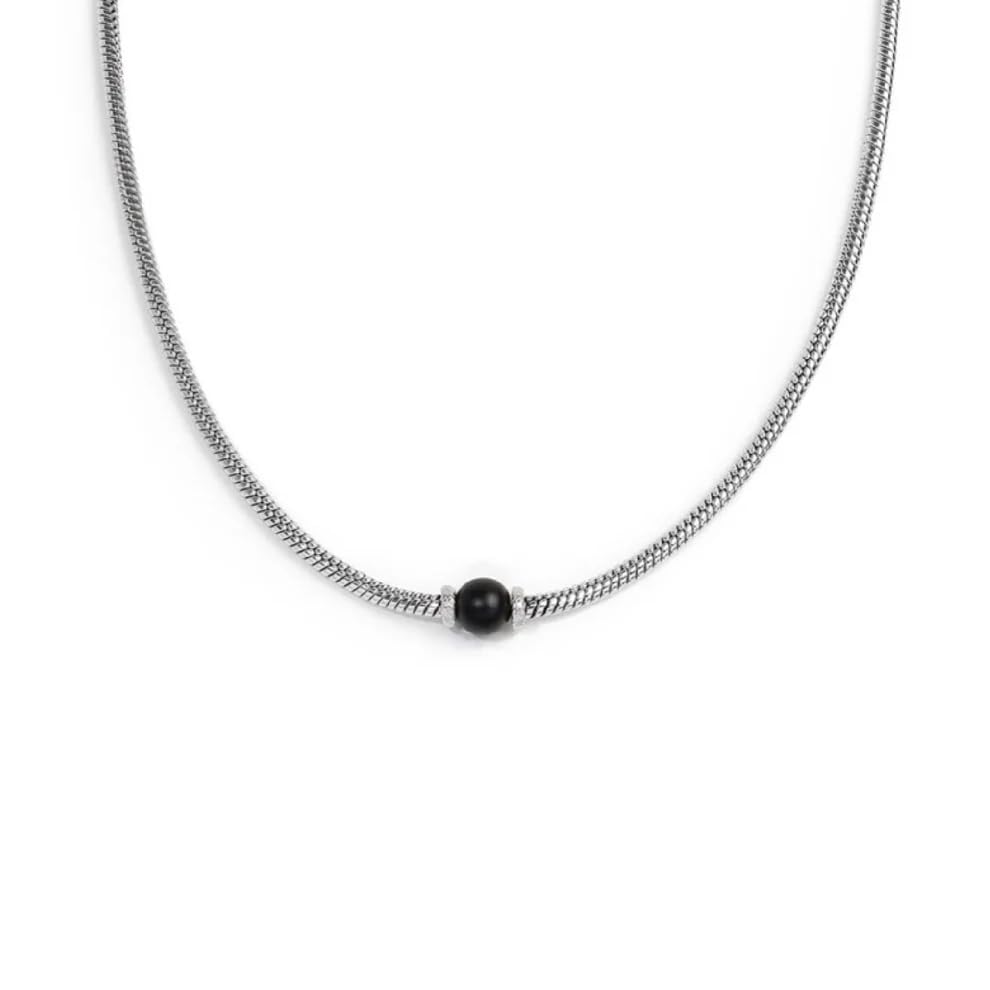 Collier homme chaîne snake Marlù acier inoxydable pendentif boule onyx