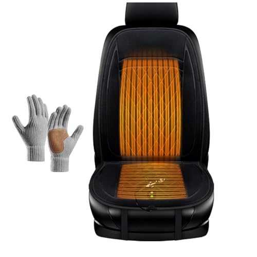車用シートヒーター 12V/24V シガーソケット、重力感応で自動起動・停止、【10S急速加熱】, 車 シートヒーター で快適な暖かさを提供、手袋 防寒付属 汎用シートカバー 丸洗い可 幅広い車種に対応,グレー(ブラック)