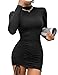 Rongseng Damen Figurbetontes Kleid Stehkragen Bodycon Minikleid Langarm Herbstkleid Sexy Partykleid mit Schnürzug Figurbetontes Stretch Freizeitkleid mit Kordelzug Mode Eng Kleider