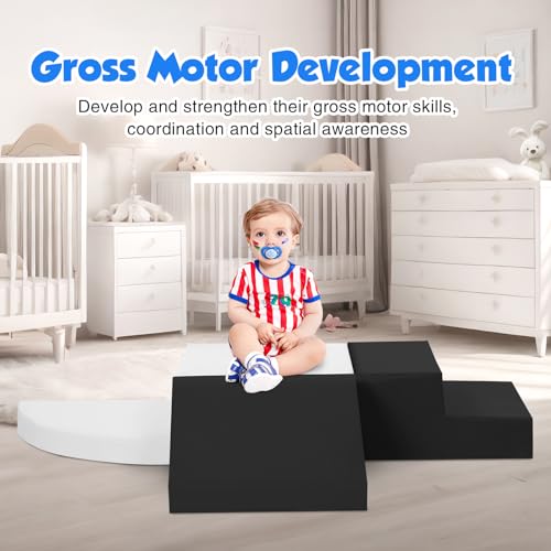 Image of TODIBY 4-Piece Soft PU Leather Toddlers Climbing Toys, Baby Foam Climbing Blocks for Toddlers 3, Indoor Climb and Crawl Activity Play Set, Foam Play Gym Climbing Structures (Black and White)