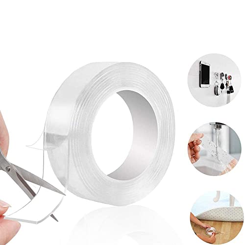 Image of JSITON Nano Double Sided Tape, Multipurpose Super Sticky Gel Grip Mounting Tape, Washable, Reusable, No Residue, for Home & Office,1mm Thick, 1.2 Inch Wide, Transparent (3 mtrs) (Transparent)