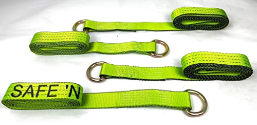 4 Pack of 2 x 10' Hi-VIZ Green TECNIC Webbing Lasso Straps with Wire D-Rings