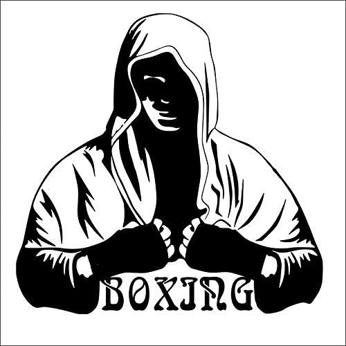 Adhesivo de pared de estilo deportivo con boxeo, adhesivo de pared en blanco y negro, apto para la decoración de salón y sala de juegos, adhesivo de pared de vinilo extraíble 58 x 58 cm