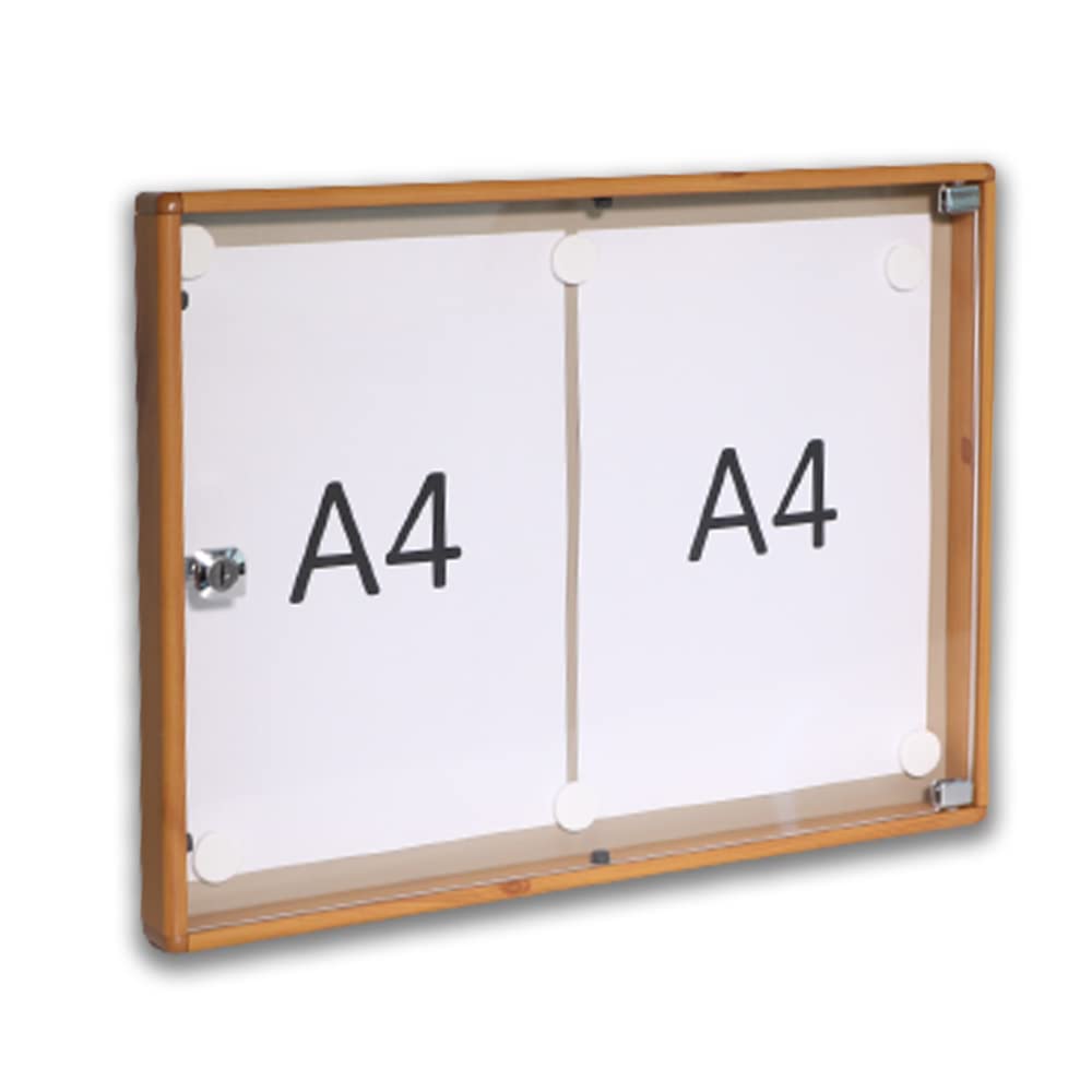 BTV | Tablon Anuncios con Llave Horizontal con Perfil de Aluminio y Puerta de Metacrilato | Cerradura de Seguridad | Medidas 35 x 46 x 3,65 cm | Madera Clara