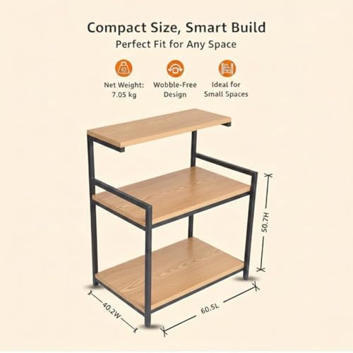 Image of TEKAVO Engineered Wood Multi-Purpose Rack for Microwave | OTG | Oven | Kitchen Organizer | Mile Oak | 60L x 40W x 70H CM