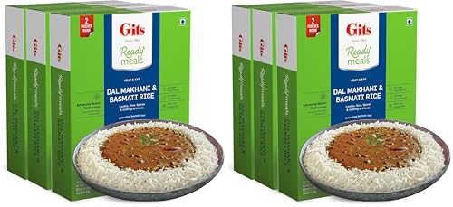 Image of Gits Ready to Eat Basmati Rice + Dal Makhani Combo Indian Meal, Pure Veg Heat and Eat, 1125g (Pack of 6 X 375g Each)