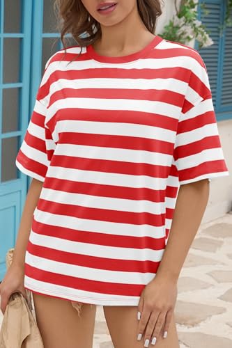 Image of Tankaneo Womens Oversized Tshirts Summer Casual Short Sleeve Crew Neck T Shirt Loose Fit Side Slit Tee Tops