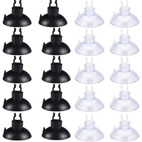 20 Stück Saugnäpfe Saugnapf für 4-6mm Airline Luftschlauch Aquarium, Saugnapf mit Klemmen für Aquarium Clips Halter Schlauchhalter für Gaslieferung Luftschlauch Luftverkehrslinie Durchsichtig Schwarz