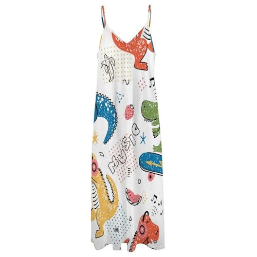 Robe longue dinosaure sur skateboard sans manches d'été - 3