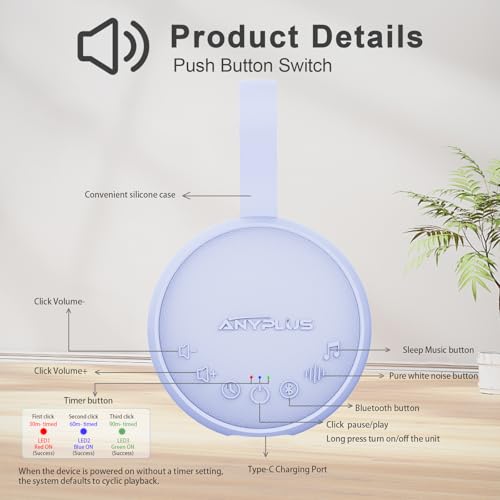 Image of White Noise Sound Machine for Sleeping Adults & Baby, Portable Noise Machine with 24 Soothing Sounds, Bluetooth 5.1, Battery Powered, 3 Timer Settings, Memory Function for Home, Office, Travel(Purple)