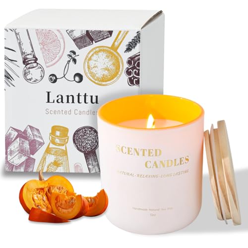 Lanttu Pumpkin Scented Candle for Home Decor, 10 oz Natural
