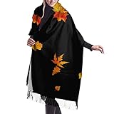  LINGF Maple Leaves para mujer grandes y suaves chales de tacto de cachemira envuelve bufanda de invierno con bordes con flecos para mujeres de 27 x 77 pulgadas