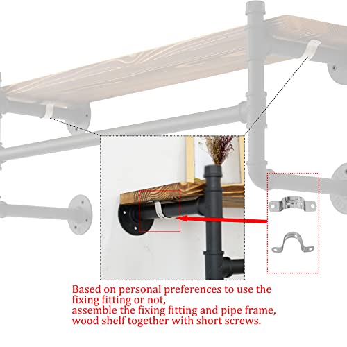 Webi Wall Mounted Clothes Rack With Shelf,24'' Industrial Pipe Clothing Rack With Shelves,Heavy Duty Iron Garment Rack Bar,Retail Display Clothes Rod For Clothes,Laundry Room,Black #TOP3