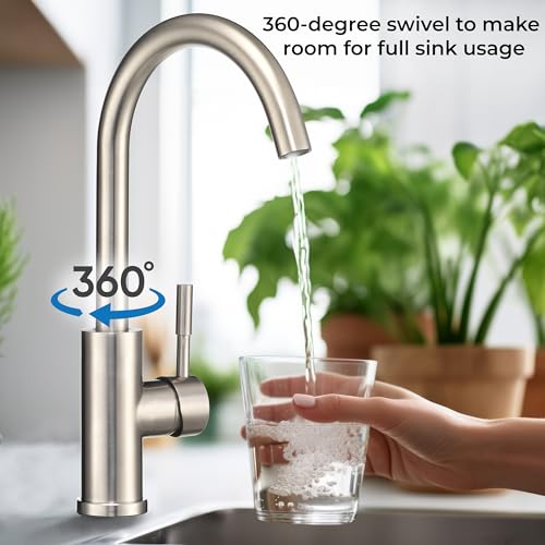 Image of Dura Faucet DF-MK531LK-SN RV Gooseneck Kitchen Faucet (Satin Nickel) | Streamline gooseneck kitchen faucet for RV and camper galleys. Brushed Satin Nickel finish. Easy DIY install.